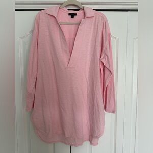 J.Crew Long Sleeve V-Neck Oversized Popover Hi Low Tunic Dress Large Pink